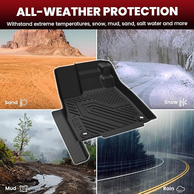 LASFIT Floor Mats for Honda Passport 2026, Extended Door Sill Coverage All Weather TPE Custom Fit Passport Floor Liner Accessories, 1st & 2nd Row, Black