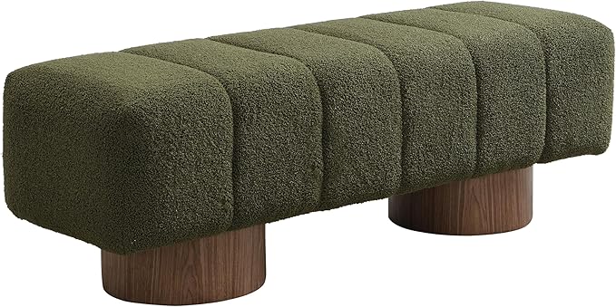Christopher Knight Home Manila 50" Boucle Fabric Dining Bench, Rectangular Upholstery Ottoman Bench, Bedroom End of Bed Footstool, Living Room Extra Seat Footrest, No Assembly Needed, Jungle Green