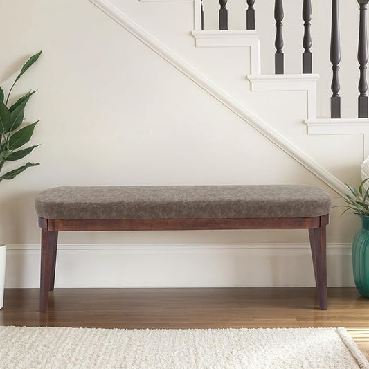 Christopher Knight Home Ella Mid-Century Faux Leather Upholstered Dining Bench, End of Bed Footrest, Entryway/Hallway Seating, Indoor Ottoman Bench with Padded Seat and Solid Wood Leg, Brown