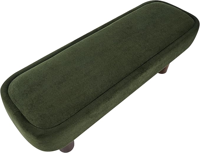Merax 51.5" Indoor Fabric Dining Bench with Walnut-Finished Rubberwood Legs – Upholstered Seating Bench for Kitchen, Dining Room or Living Space, Supports Up to 250 lbs,Green