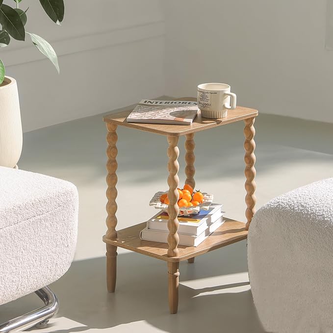 Fultyle Small End Table, Couch Side Table with 2-Tier Storage Shelf, Wood Coffee Table for Bedroom, Living Room, Small Spaces (Rustic Walnut)