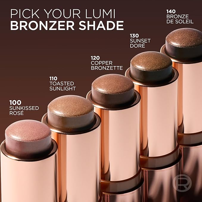 L'Oreal Paris Lumi Bronze Le Stick Soleil Bronzer Stick, Cream-To-Powder Bronzer For A Sunkissed Face Makeup Glow, 100 Sunkissed Rosé