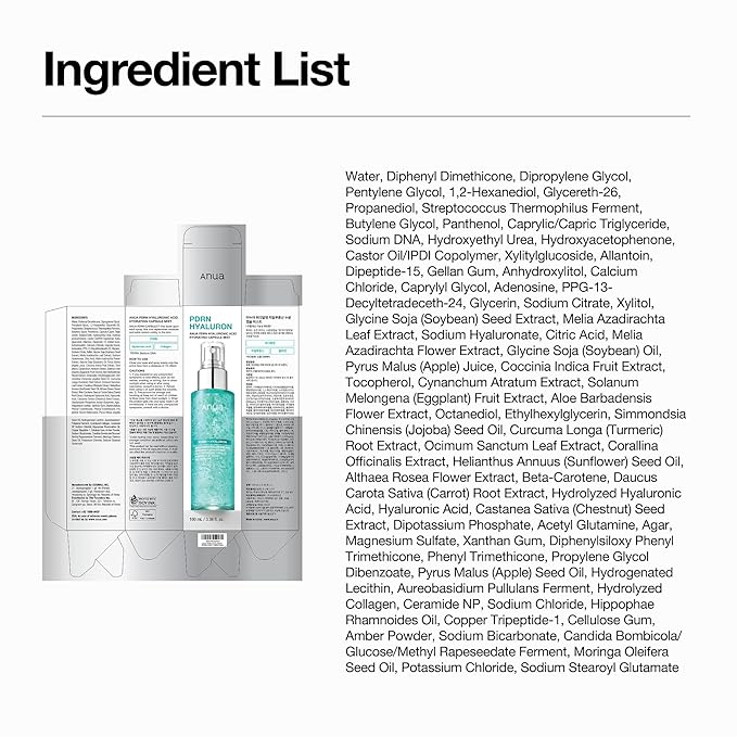 ANUA PDRN Collagen Glow Facial Serum Spray, Hydrating Face Mist, Hyaluronic Acid, dewy glass finish, All Skin Types, Instant Plumping Hydration, Firming Care, Korean Skincare, 3.38 fl oz (Pack of 2)