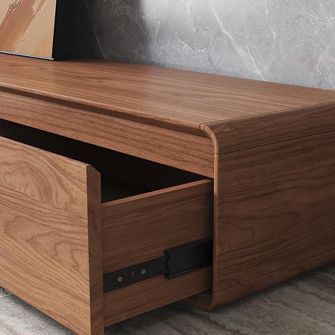 Floor Base TV Stand, Mid-Century Modern Media Console with 3 Storage Drawers, Fits 65–100 Inch TVs, Low Profile Entertainment Center(Walnut, 94.49", Floor Standing (Full Base))