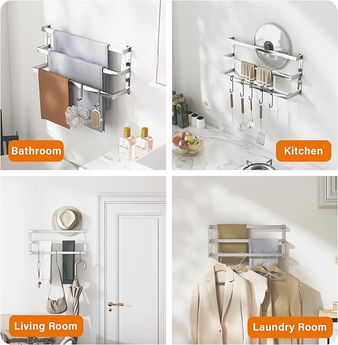 SEIDO 28 Inch 3-Tier Towel Rack, Heavy Duty Square Ladder Design Towel Bar Wall Mounted, Polished Chrome 308 Stainless Steel Rustproof Towel Holder for Bathroom, Kitchen, Laundry