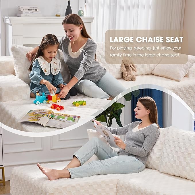 Hobestluk Modular Sectional Sofa Boneless Couch L-Shape Couch 3 Seat Modular Couch Memory Foam Sectional Couches for Living Room Furniture, Cloud Couch with Chaise Lounge (96" Left Facing Chaise)