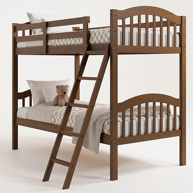 Storkcraft Long Horn Twin-Over-Twin Bunk Bed (Hazelnut) - GREENGUARD Gold Certified, Converts to Two Twin Beds, Wood Bunk Bed for Kids Bedroom