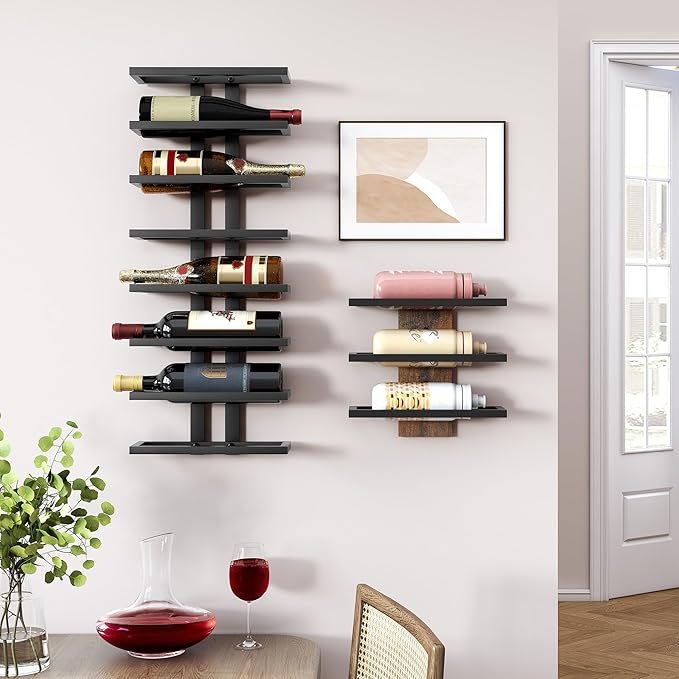 Hoctieon 8 Tier Wall Mount Wine Rack, Wall Racks for Wine Bottles Display and Storage, Hanging Bottle Organizer for Living Room, Dining Room, Wine Cellar, Bar, Black