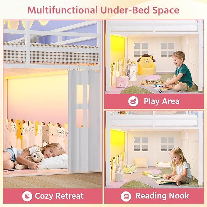 Dnxao Low Loft Bed Twin with 9 Drawers 2 Storage Bookcases,Twin Bed Frame for Kids with LED Lights and Charging Station,Twin Loft Bed with 15" H Safety Guardrail for Small Bedroom,White