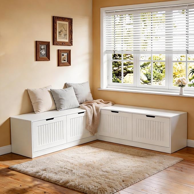 L-Shaped Corner Storage Bench for Dining, 63 Inch L-Shaped Corner Bench with Hidden Flip Top Storage, Space-Saving Breakfast Nook Bench for Small Kitchen, Dining Room & Entryway