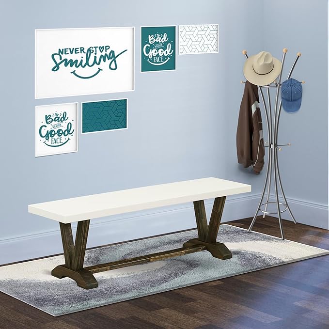 East West Furniture VB726 V-Style Modern Dining Table Bench with Wooden Seat, 60x15x18 Inch, Multi-Color