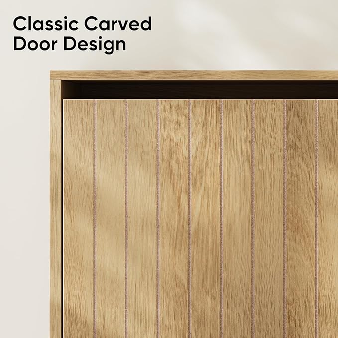 Shoe Storage Cabinet with Vertical Groove Doors 2 Flip Drawers, Narrow Shoe Cabinet Storage for Entryway, Freestanding Shoe Organizer Cabinet, Slim Shoe Rack Cabinet (Natural Oak Grain)