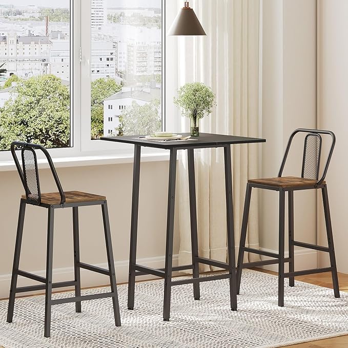 YATINEY Bar Table, Kitchen Dining Table, Bar Counter Height Table, Pub Color Matching Breakfast Table, for Dining Room, Tavern, Coffee Corner, Party, Black BT02BB