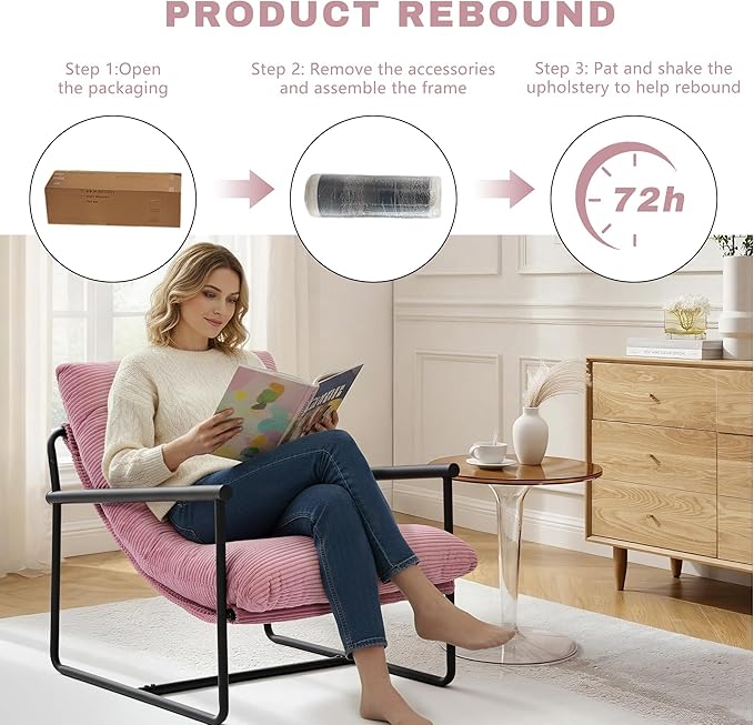 Modern Accent Chair Set of 2, Living Room Chair with Metal Frame,Upholstered Arm Chair with Soft Cushion for Bedroom Lounge Reading Room (Pink)