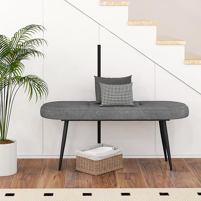 Giantex 47 inch Entryway Bench - End of Bed Bench, Upholstered Bench for Bedroom with Metal Legs, Padded Seat, Long Ottoman for Dining Room, Living Room, Bedroom, Hallway (Gray)