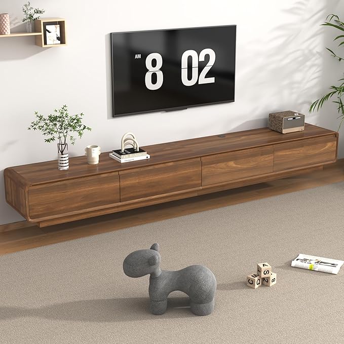 chartustriable 94.5" Minimalist Floating TV Stand for TVs up to 100 Inches, Modern Wall Mounted Media Console with 2 Drawers, Entertainment Center for Living Room, Brown