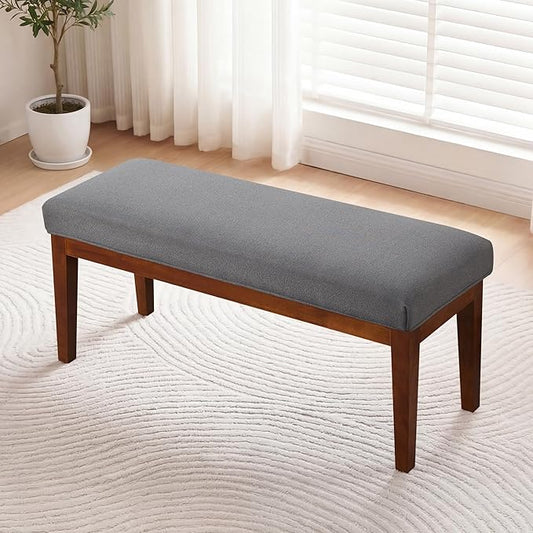 43.5" Upholstered Bedroom Bench, Linen Entryway Bench with Solid Wood Legs, End of Bed Bench with Cushion, Dining Bench for Living Room, Bedroom, Hallway, Dark Grey