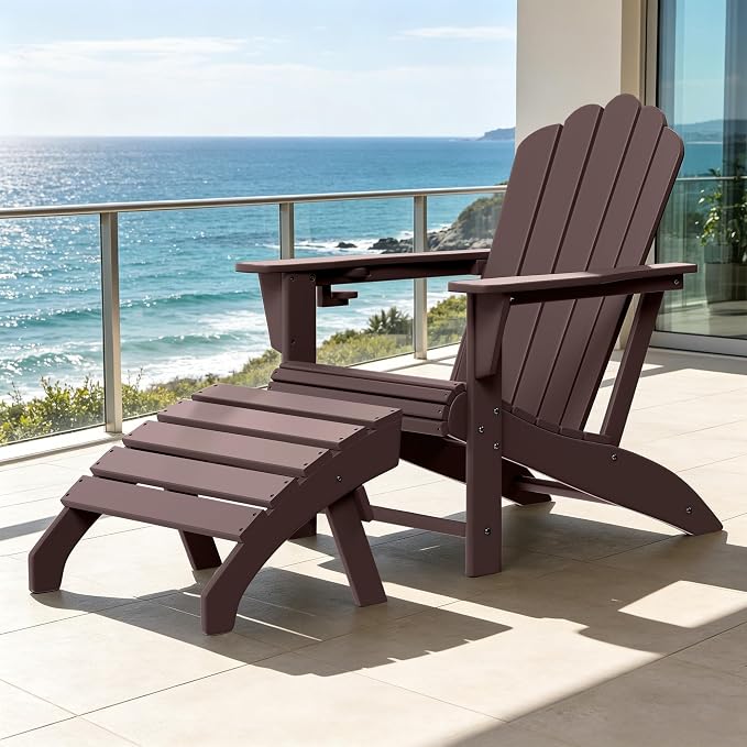 Costaelm Adirondack Chair Footrest, Patio Footstool, Ottoman Outdoor Foot Rest for Patio Waterproof, Adirondack Ottoman Patio Footstool, Dark Brown