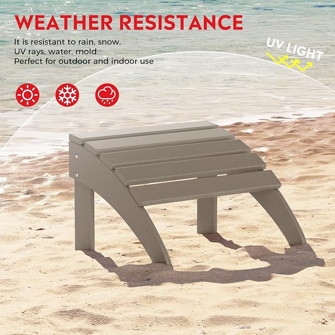 Costaelm Adirondack Chair Footrest Foldable Ottoman, Folding Ottoman Outdoor Foot Rest for Patio Waterproof, Adirondack Ottoman Outdoor, Weathered Wood