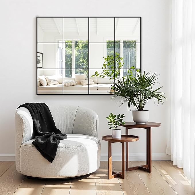 Window Mirrors for Wall Decor, Wall Mirrors Decorative Window Pane 30 x 40, Rectangular Metal Framed Wall Mounted Mirrors for Bedroom, Living Room, Dining Room, Entryway, Bathroom, Fireplace