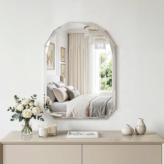 Suidia Bathroom Mirror, 20"x 30" Wall Mirror, Frameless Bathroom Mirror with Beveled Edge for Bedroom, Living Room, Entryway, Hallway, Arched Shape