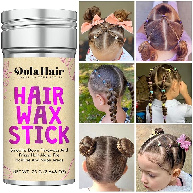 Dolahair ヘアワックススティック - アホ毛抑え・スタイリングポマード（子供、女性、男性向け） - ヘアアクセサリー スリックバックヘアブラシキット ヘアゴム20本付きヘアお団子メーカー (3個パック)