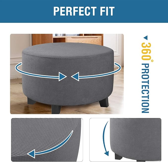 H.VERSAILTEX Ottoman Cover Stretch Ottoman Slipcover Round Ottoman Storage Cover Folding Stool Covers Furniture Protector Cover for Footrest Ottoman Fit Dia 20" - 23", Gray