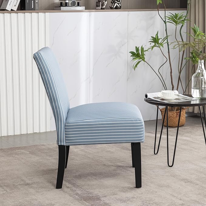 Roundhill Furniture Botticelli Blue Stripe Upholstered Slipper Accent Chair
