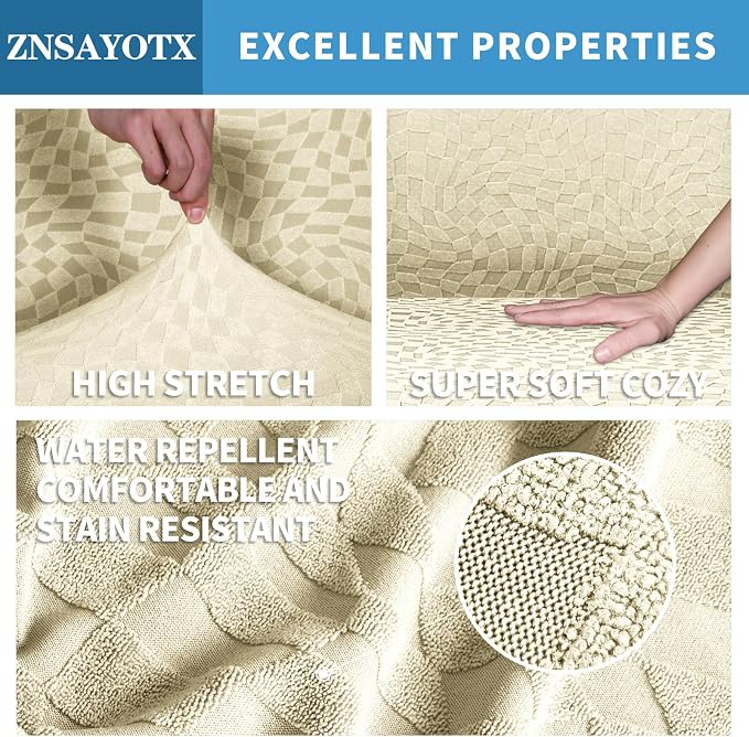ZNSAYOTX 2026 Rectangle Ottoman Cover (L:45"-56") Super Stretch Soft Footrest Slipcover Form Fit, Universal Folding Foot Stool Covers with Non-Slip Elastic Band, Fashion Jacquard Texture, Beige