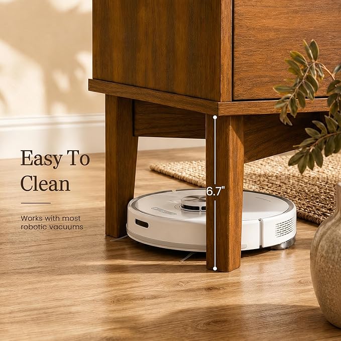 26" Tall Wood Nightstand Set of 2 with Charging Station & USB-C, Mid Century Modern Bedside Table with Solid Wood Legs, Caramel Walnut Finish with 2 Drawers