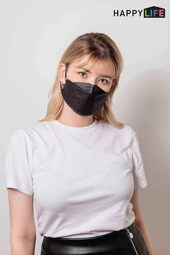 (Pack of 20) Korea Black Disposable KF94 Face Masks 4-Layer Filters Breathable Comfortable Protection, Protective Nose Mouth Covering Dust Mask Made in Korea