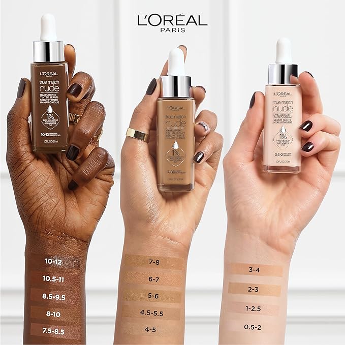 L'Oreal Paris True Match Nude Hyaluronic Tinted Serum Foundation with 1% Hyaluronic acid, Deep 8-10, 1 fl. oz.