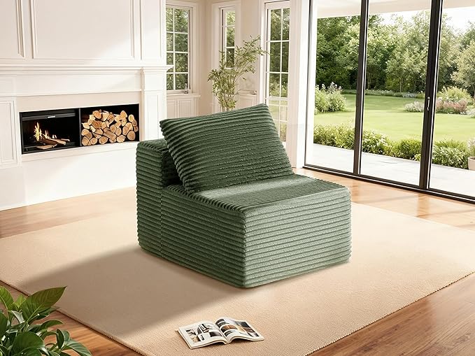 30" Cloud Sectional Couch Single Seat for Living Room, Extra Deep Seats No Assembly, Minimalist Modular Couch, Corduroy (Olive Green, Single seat)