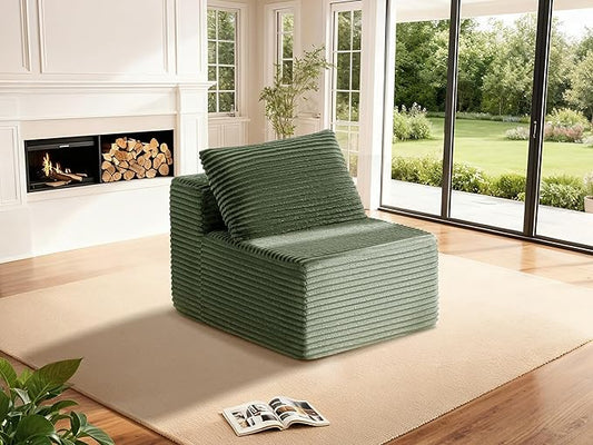 30" Cloud Sectional Couch Single Seat for Living Room, Extra Deep Seats No Assembly, Minimalist Modular Couch, Corduroy (Olive Green, Single seat)