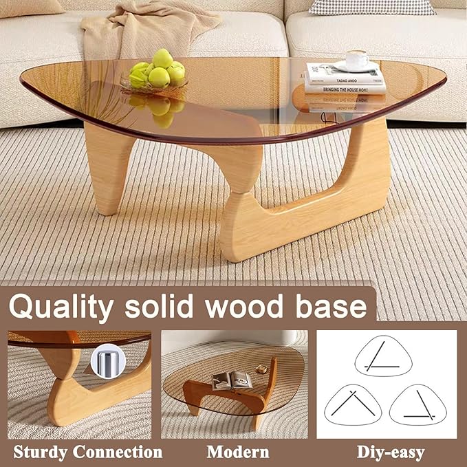 Mid Century Modern Glass Coffee Table, Coffee Table for Living Room, Noguchi Coffee Tables,Suitable for Bedroom Living Room Reception Office Tables (Wood/Brown, ML)
