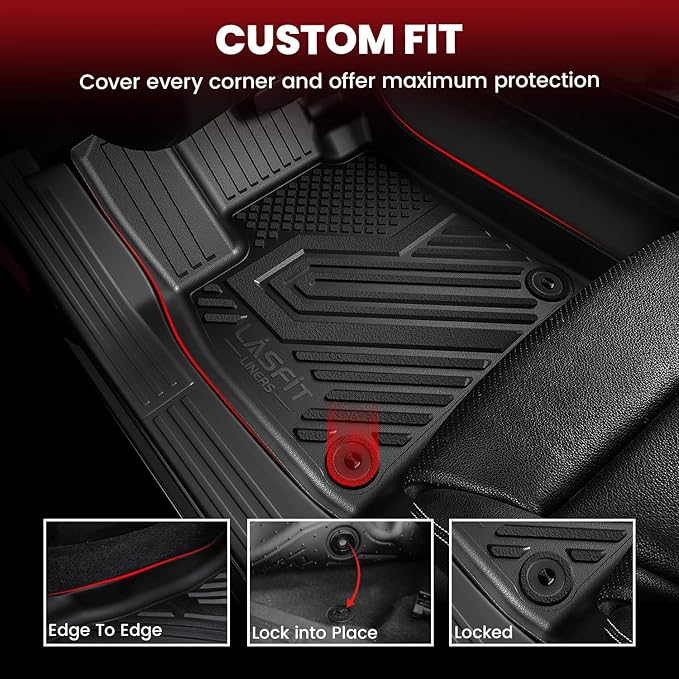 LASFIT Floor Mats & Trunk Mat for Honda CR-V 2007-2011 EX-L EX LX SE, All Weather TPE Custom Fit Floor Liner,1st & 2nd Row & Trunk Liner Full Set, Black