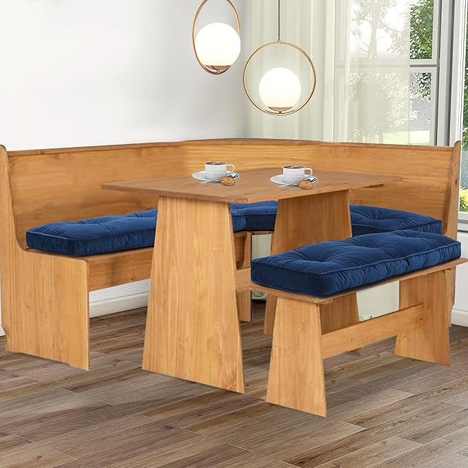 BALAPET Breakfast Nook Cushions Set 4 Piece Cushion Pad Set for Kitchen Breakfast Dining Nook,Shredded Foam Support Fits in Sets with Corner Benches, Mid Century Modern Small Dining Table Sets(Blue)