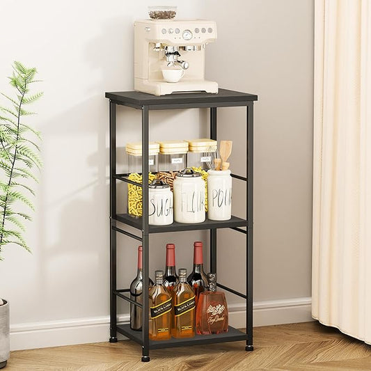 SWTYMIKI Coffee Bar Cabinet for Home - 3-Tier Sturdy Farmhouse Coffee Stand Station Multi-Purpose Buffet Sideboard - Kitchen Bar Table for Living Room, Corner, Small Space, Black