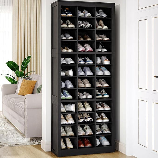 Hzuaneri Shoe Storage Cabinet, 36 Pairs Free Standing Closet Organizer, 9 inch Widened Cell Wood Shoe Organizer, 12 Tiers Vertical Space Saving Shoe Rack for Entryway, Cloakroom, Black SR20704X