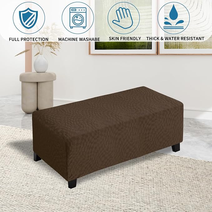 ZNSAYOTX 2026 Rectangle Ottoman Cover (L:45"-56") Super Stretch Soft Footrest Slipcover Form Fit, Universal Folding Foot Stool Covers with Non-Slip Elastic Band, Fashion Jacquard Texture, Coffee
