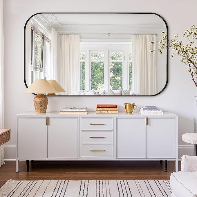 Bathroom Mirror for Wall, Large Bathroom Vanity Mirror for Over Sink 35 x 60, Black HD Reflection Shatterproof Mirror for Living Room Bedroom Entryway, Metal Frame Rectangular Shape
