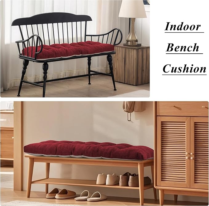 Bench Cushion for Indoor Furniture 48x19 inch Rectangle Bench Seat Cushion for Bay Window Entryway Bench Thick Textured Chair Cushion with Non-Slip Backing 1 Pack, Red