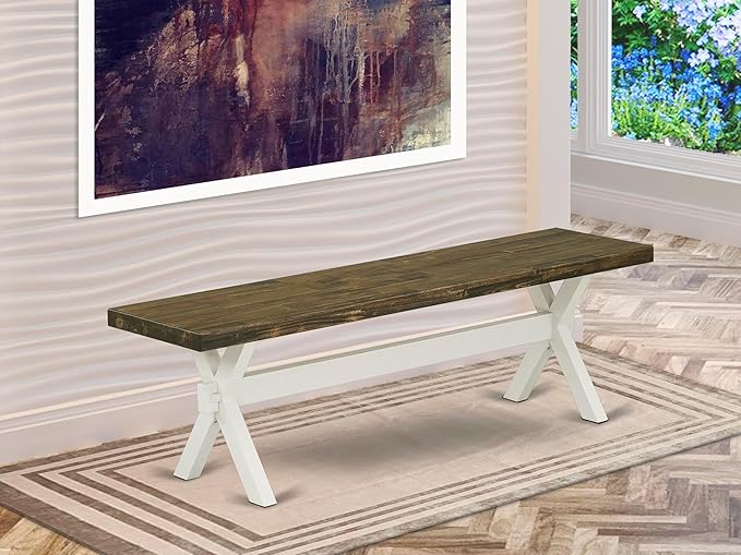 East West Furniture XB076 X-Style Mid Century Modern Dining Bench with Solid Wood Seat, 60x15x18 Inch, Multi-Color