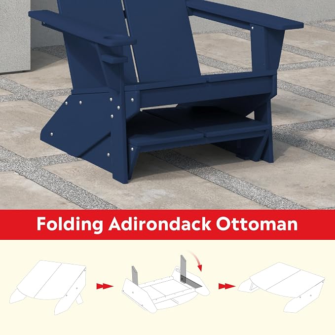 Costaelm Seaview Modern HDPE Plastic Folding Patio Adirondack Ottoman, Navy Blue