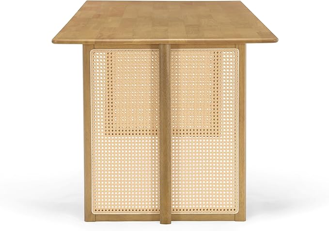 Merax Rustic Rubber Wood 70.87''L Rectangular Dining Table with Rattan Accents Legs, Large Rectangular Kitchen Table Fits up to 6 People, Easy Assemble, Natural