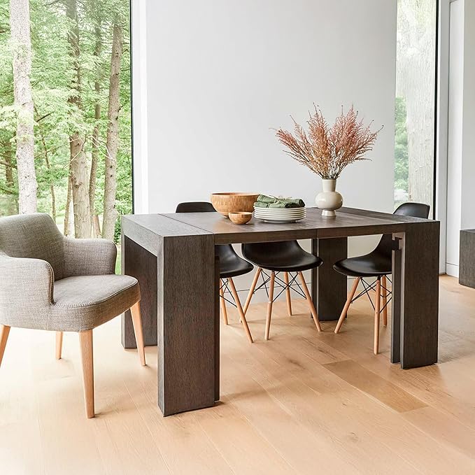Transformer Table - Solid Wood Extendable Dining Table, Seats 2-12, Expandable Dining Room Table, Space-Saving Furniture, Kitchen and Dining Room Furniture (Dark Grey, Table Only)