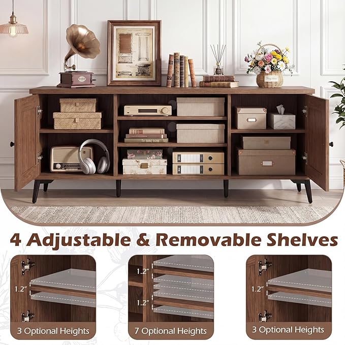 Giantex 2-Door TV Stand for TVs up to 65", Mid Century Modern Entertainment Center with 2 Storage Cabinets & 4 Adjustable Shelves, 6 Metal Legs, Media TV Console Table for Living Room (Walnut)