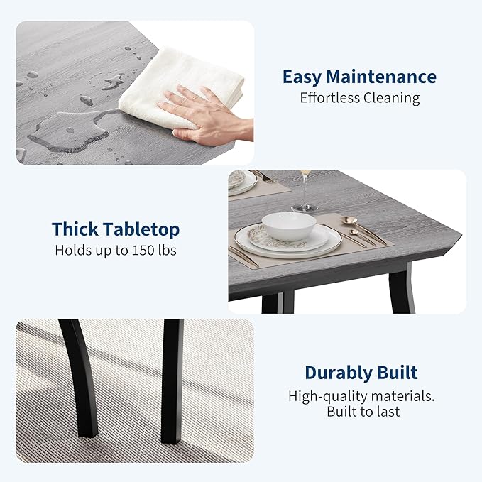Dining Table for 4, 3-Piece Kitchen Table Set for 4 with Wooden Tabletop and Metal Frame, Industrial Kitchen Table with 2 PU Leather Benches for Bar, Dining Room, Restaurant(43''x28''x30''), Gray