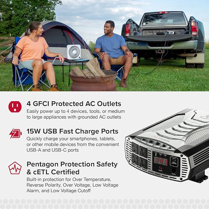 Cobra PRO 2500W Professional Grade Power Inverter, Portable – 2500-Watt Car Charger, 4 Grounded AC Outlets, 2 Fast Charge USB Ports and Remote Controller (CPIALCDG1) Compatible