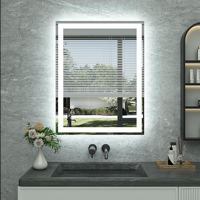 36"x 28" LED Bathroom Mirror with Lights, Anti-Fog, Dimmable, 3 Colors Front and Backlit LED Mirror for Bathroom, Lighted Bathroom Vanity Mirror for Wall Mounted Horizontal/Vertical